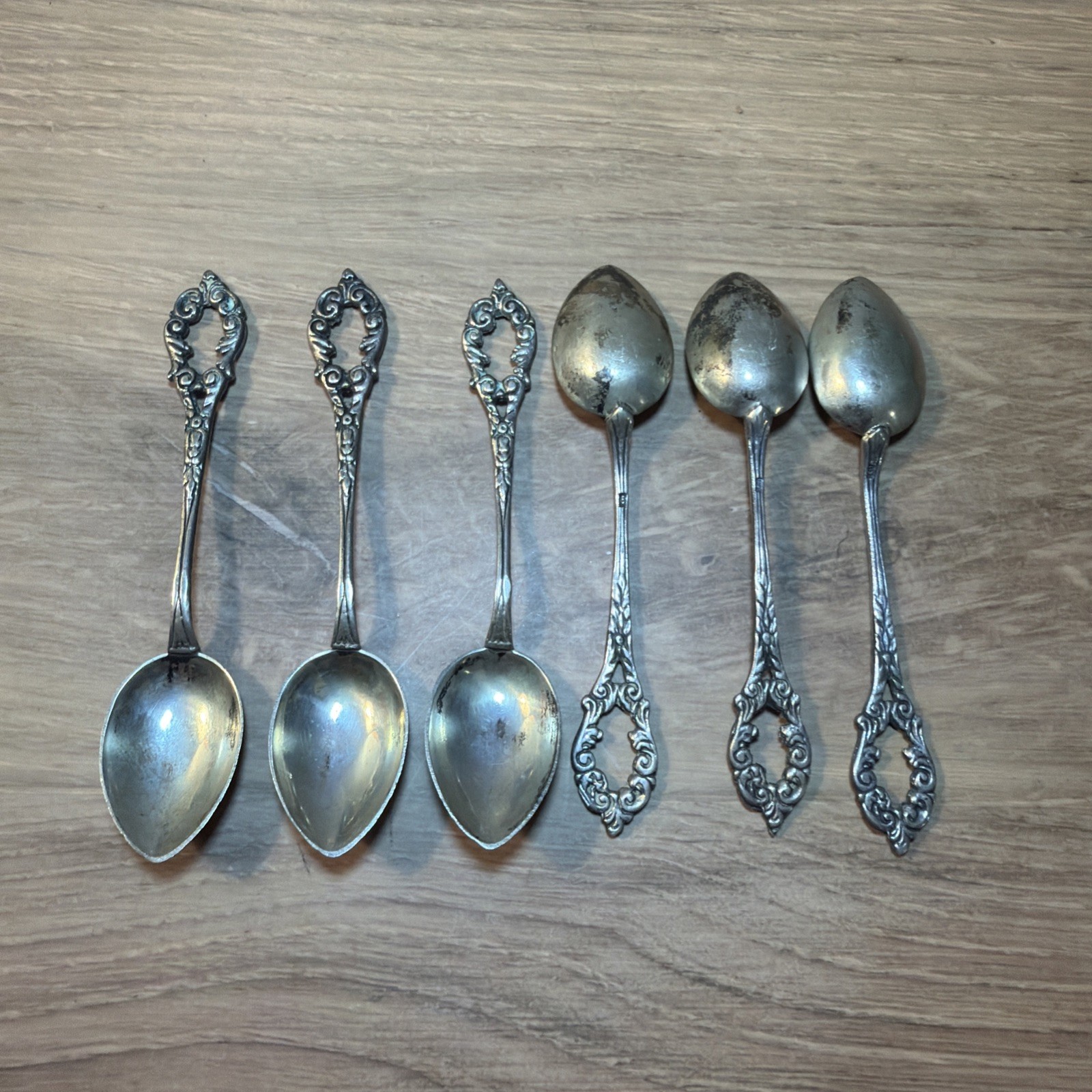 Antique 830 Solid Silver Demitasse Spoons Scrolled Loop Lot of 6 With Pouch