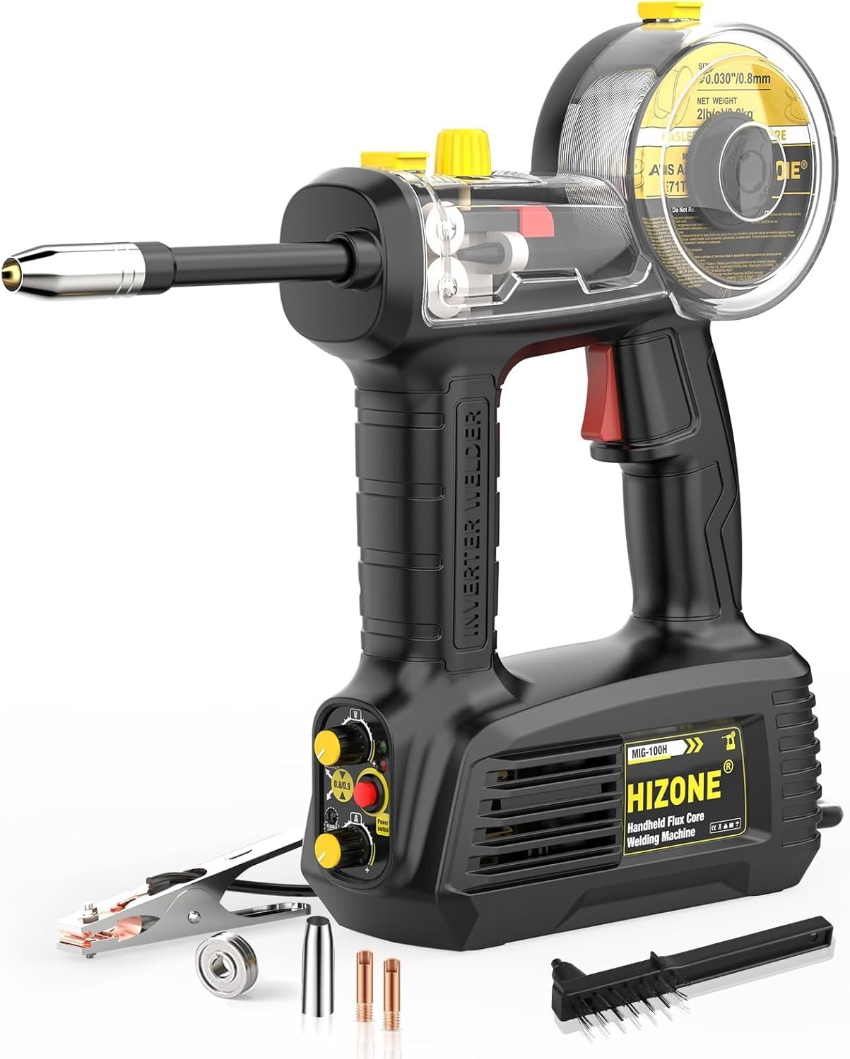 HIZONE 100A Handheld MIG Welder Machine, 110V Portable Gasless Flux Core Weld