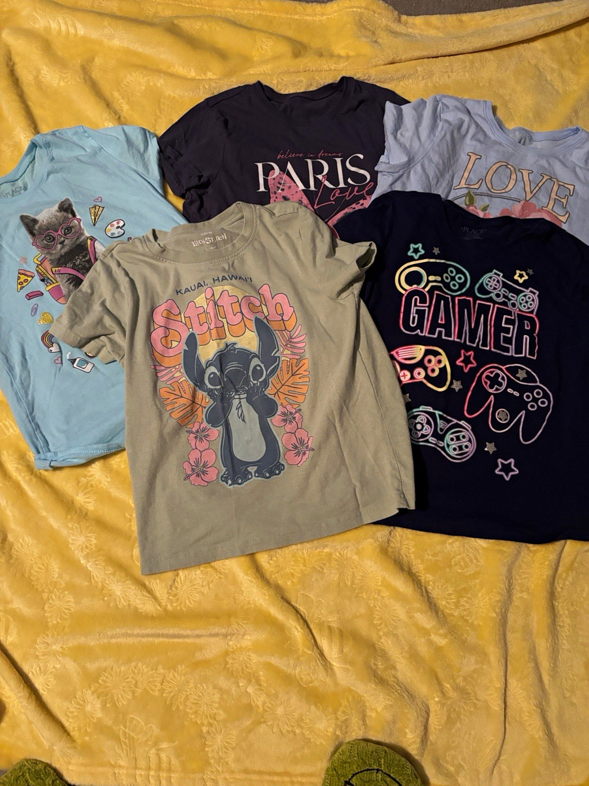 10/12 -The Children\'s Place Girls 5T Graphic T-Shirt Lot of 5 Stitch Gamer Cat 10/12 -The Children\'s Place Girls 5T Graphic T-Shirt Lot of 5 Stitch Gamer Cat