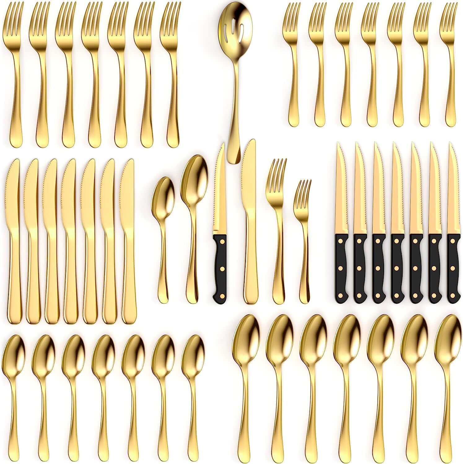 49 Piece Gold and Silver Flatware Set - Stainless Steel Gold Flatware Set 49 Piece Gold and Silver Flatware Set - Stainless Steel Gold Flatware Set