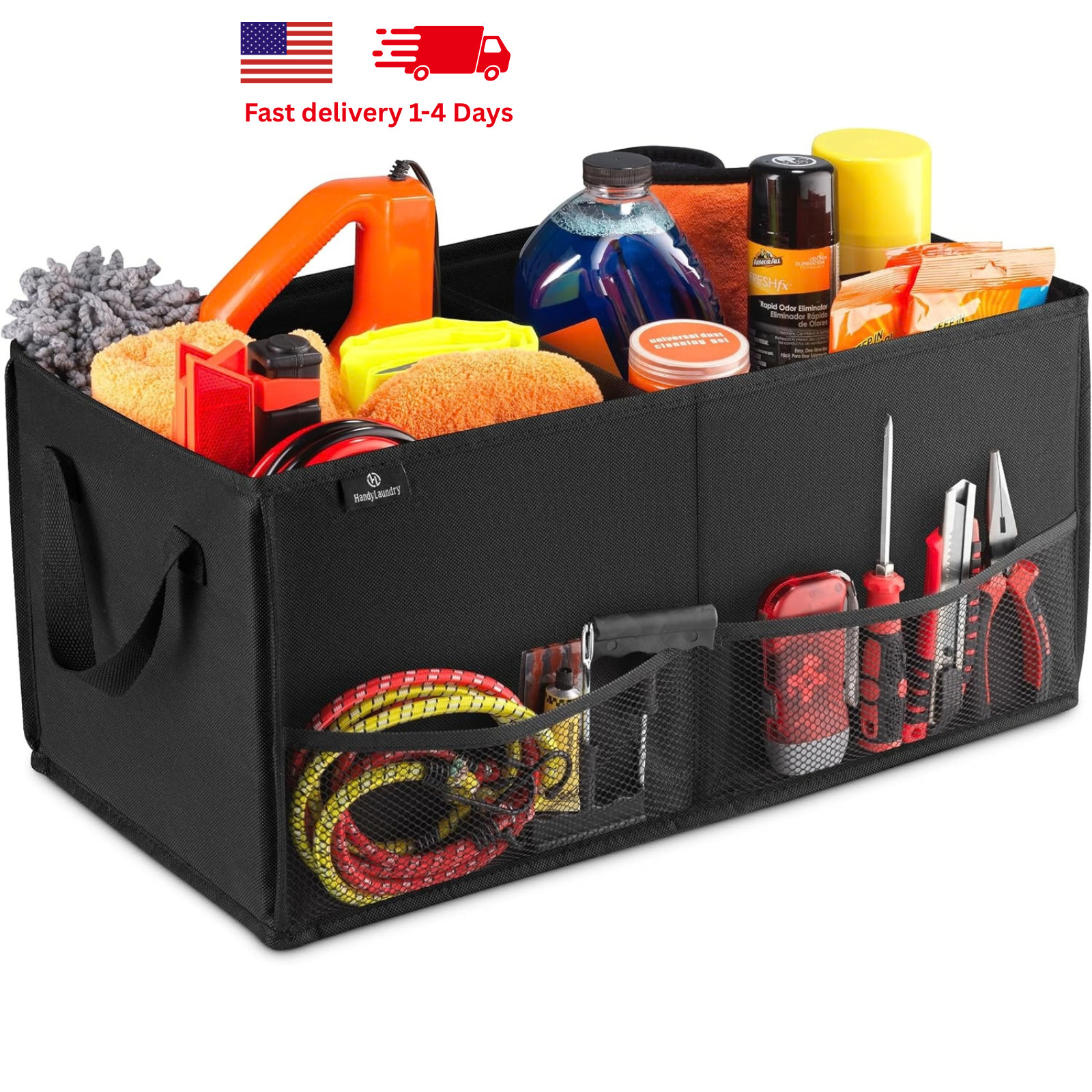 Heavy Duty Car Trunk Organizer 2 Compartment Foldable Storage Bag for SUV Sedan