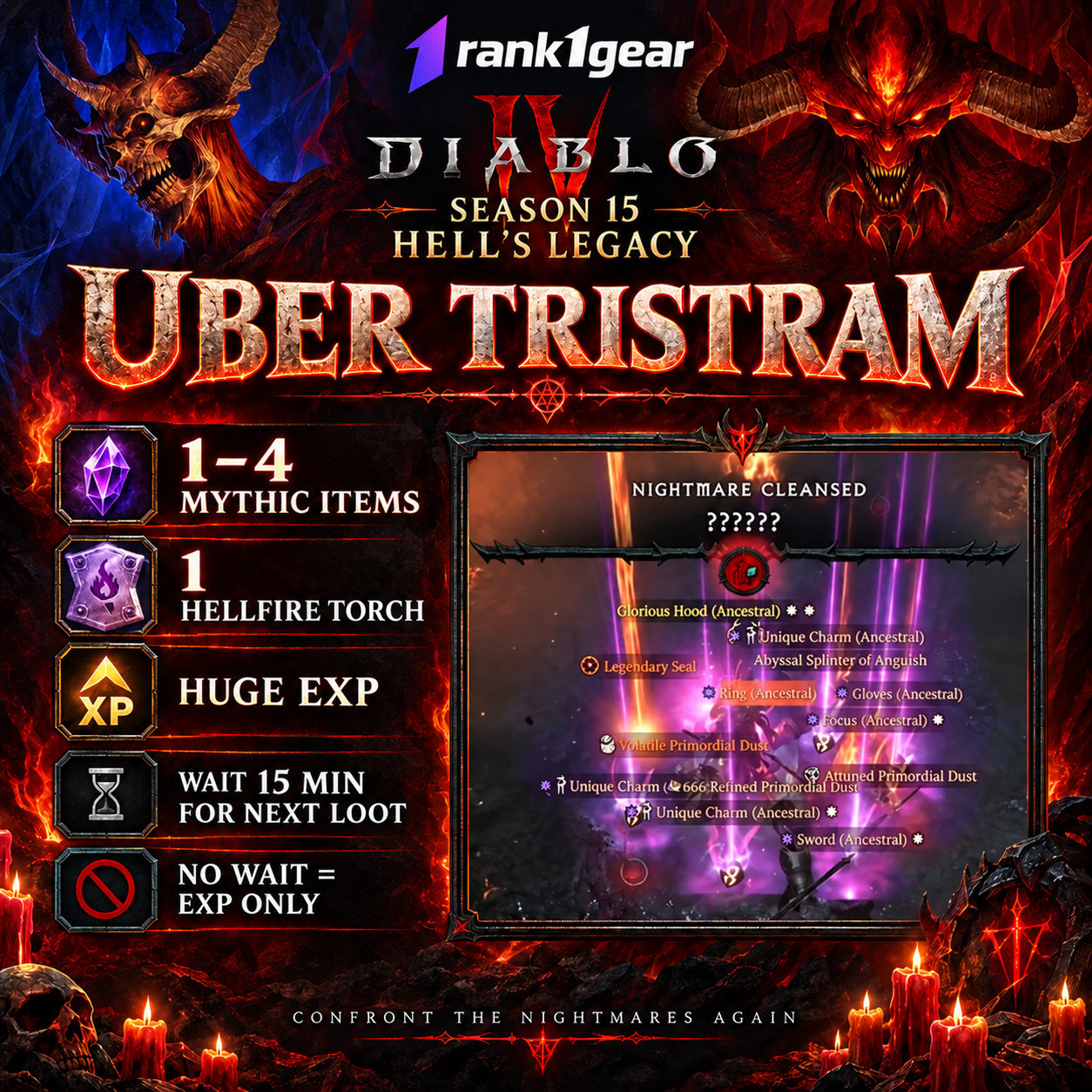 DIABLO 4 💥 HELLFIRE TORCH 💥 SEASON 15 💥Hell's Legacy💥 UBER TRISTRAM CARRY