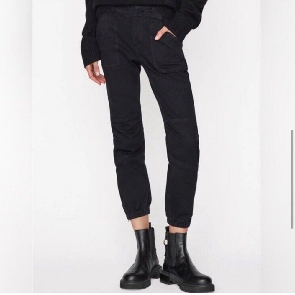 FRAME Denim Overdye Trapunto Cargo Joggers Black Ankle Zip Pants Sz 25 FRAME Denim Overdye Trapunto Cargo Joggers Black Ankle Zip Pants Sz 25