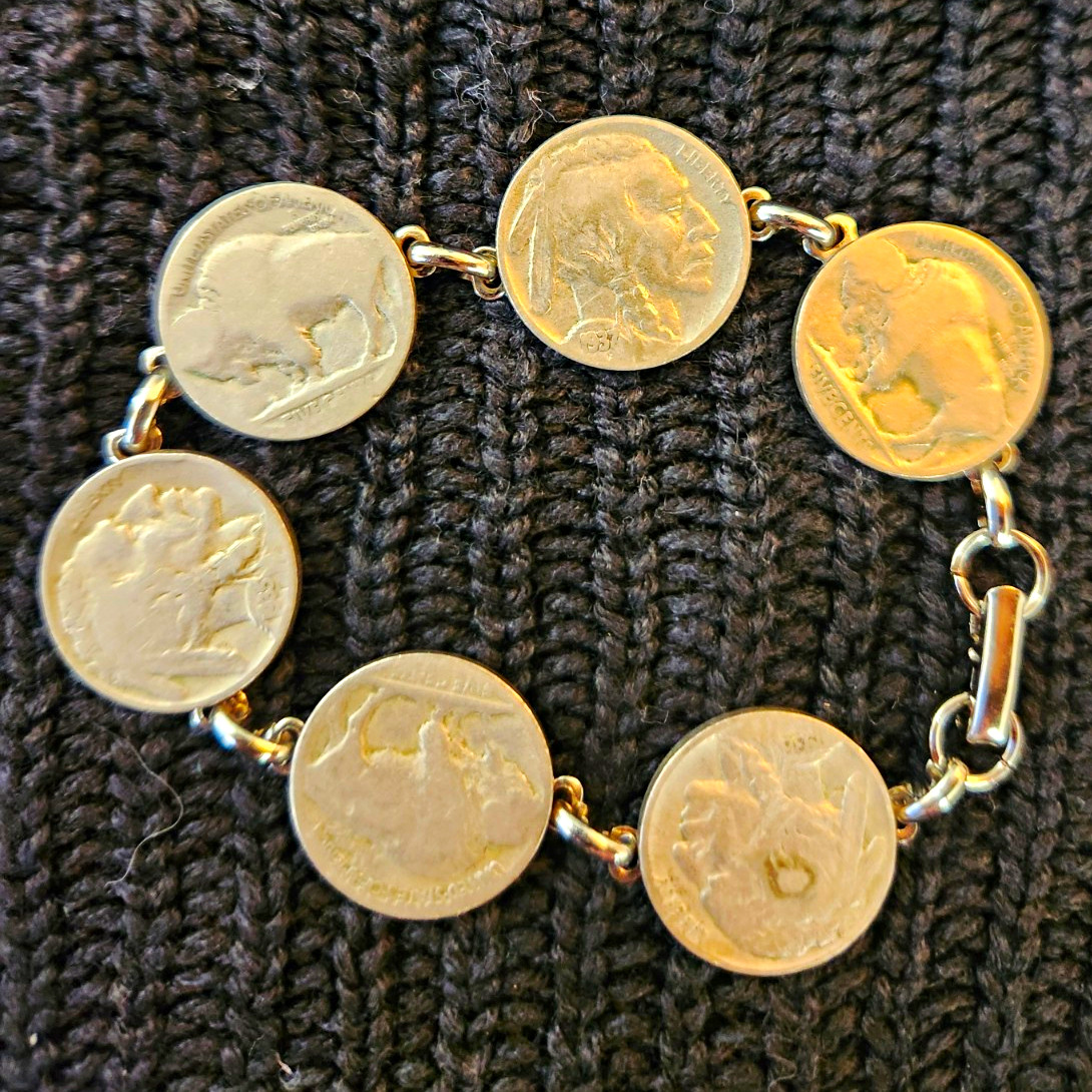 Vintage 1930s U.S. Buffalo Nickel Coin Link Bracelet