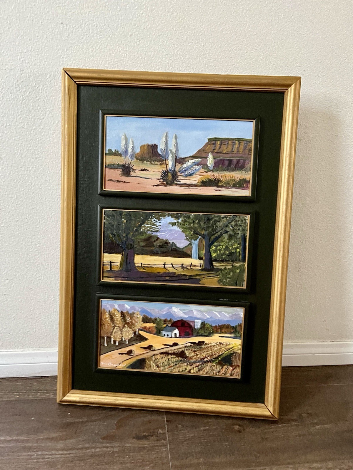 Framed Triptych Three Distinct Landscape Painting With Single Frame 19/29 Inch Framed Triptych Three Distinct Landscape Painting With Single Frame 19/29 Inch