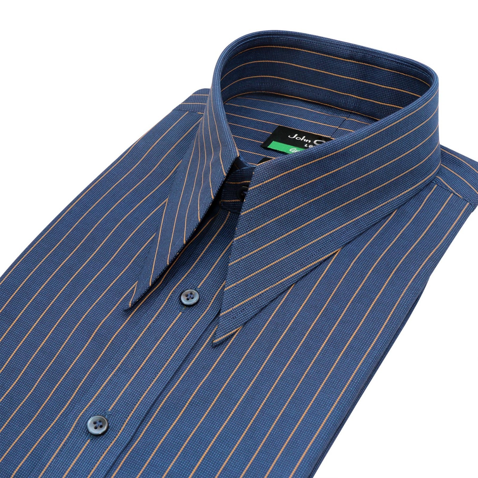Men\'s Vintage Long Pointed Spear Dagger Collar Classic Blue Chalk Stripe Shirt