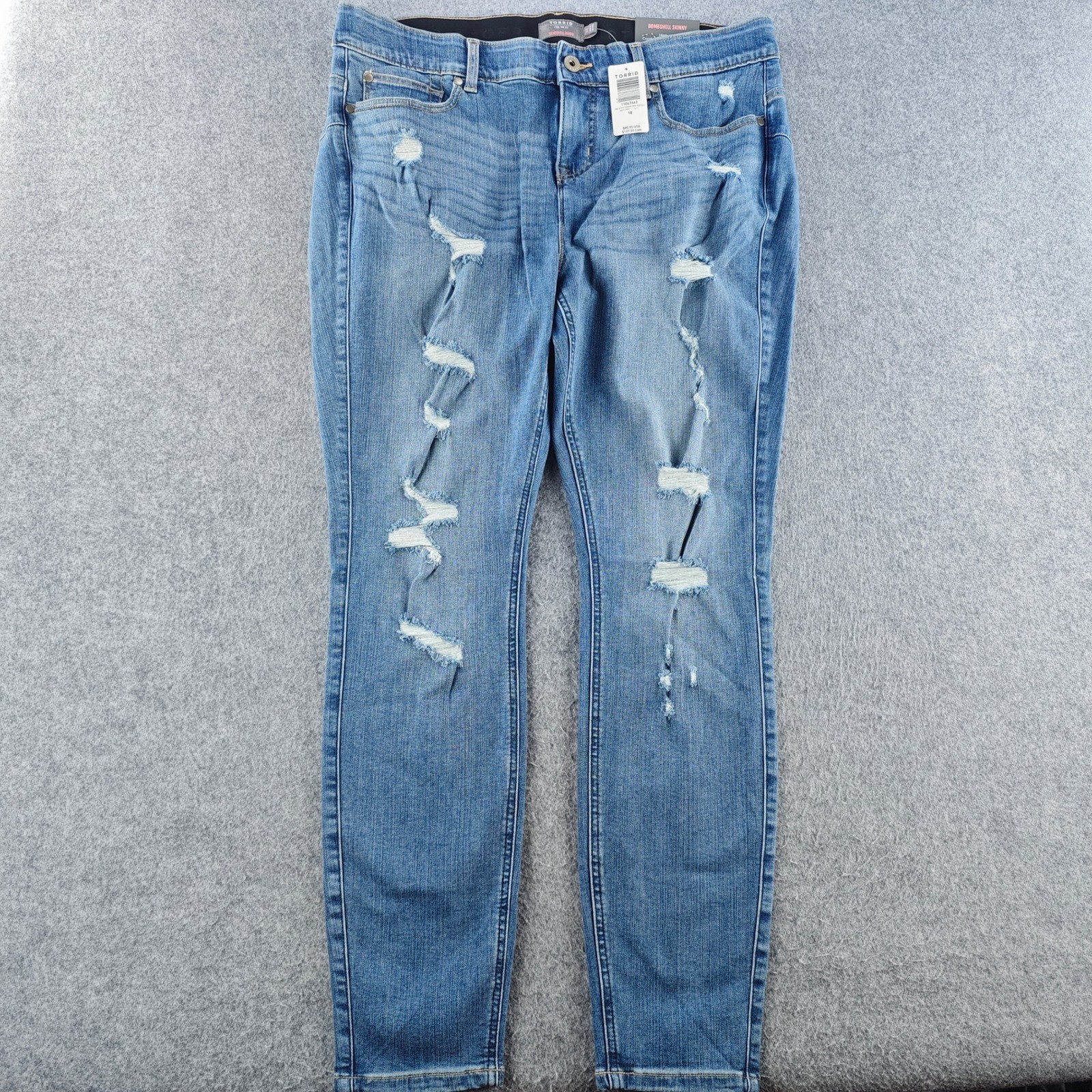 Torrid Bombshell Skinny Jeans Womens 18 Distressed High Rise Blue Denim NEW