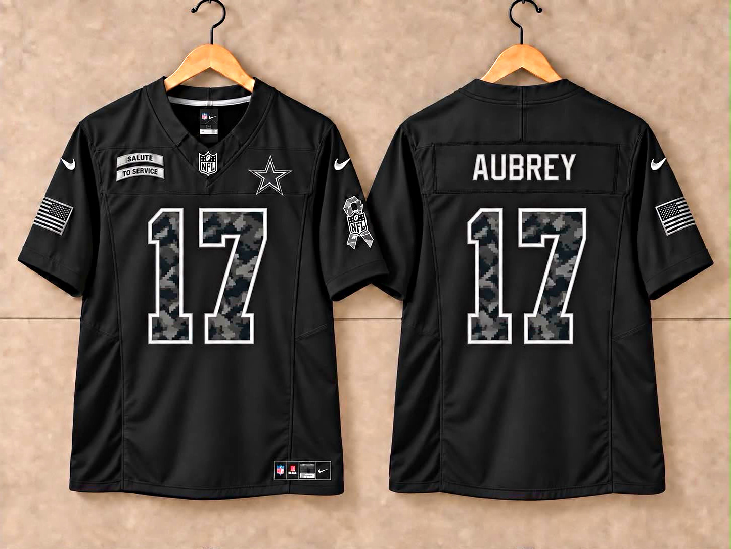 Nike Dallas Cowboys Aubrey #17 Football Jersey Black Salute to Service All Sizes Nike Dallas Cowboys Aubrey #17 Football Jersey Black Salute to Service All Sizes