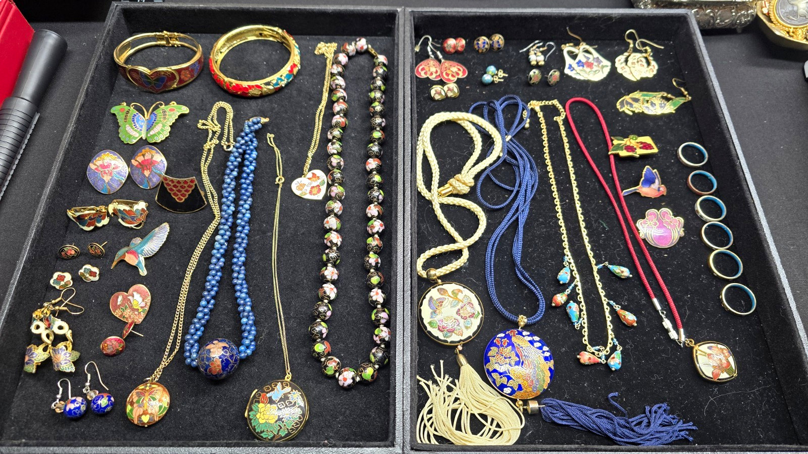 42pc Vintage Cloisonne Jewelry Lot Mixed Estate Enamel Bangle Necklace Earring