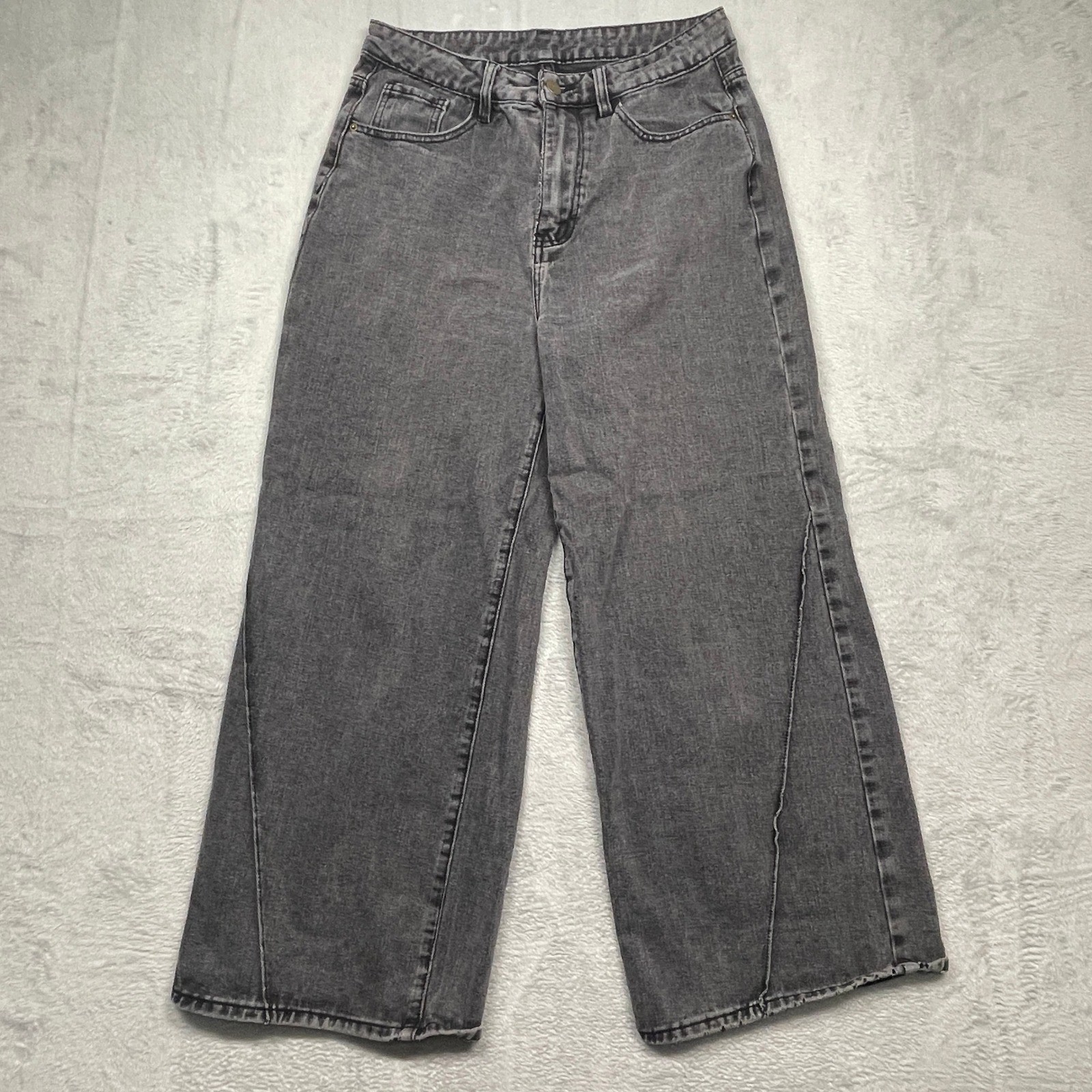 Dazy Wide Leg Jeans Women Size L Gray High Rise Raw Edge Seam Denim Pants
