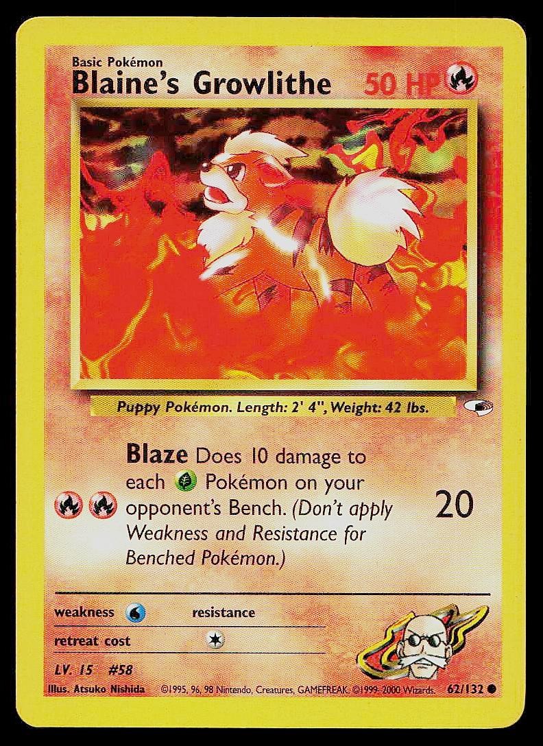 Pokemon Card Gym Heroes Blaine\'s Growlithe 62/132 Unlimited Common