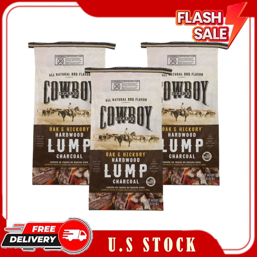 3 Pack Cowboy 15 Pound Oak & Hickory Lump Charcoal