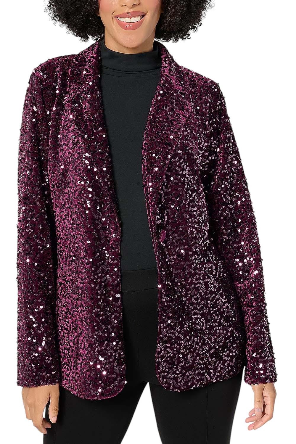 Joan Rivers Women\'s Velvet Sequin Blazer Merlot Joan Rivers Women\'s Velvet Sequin Blazer Merlot