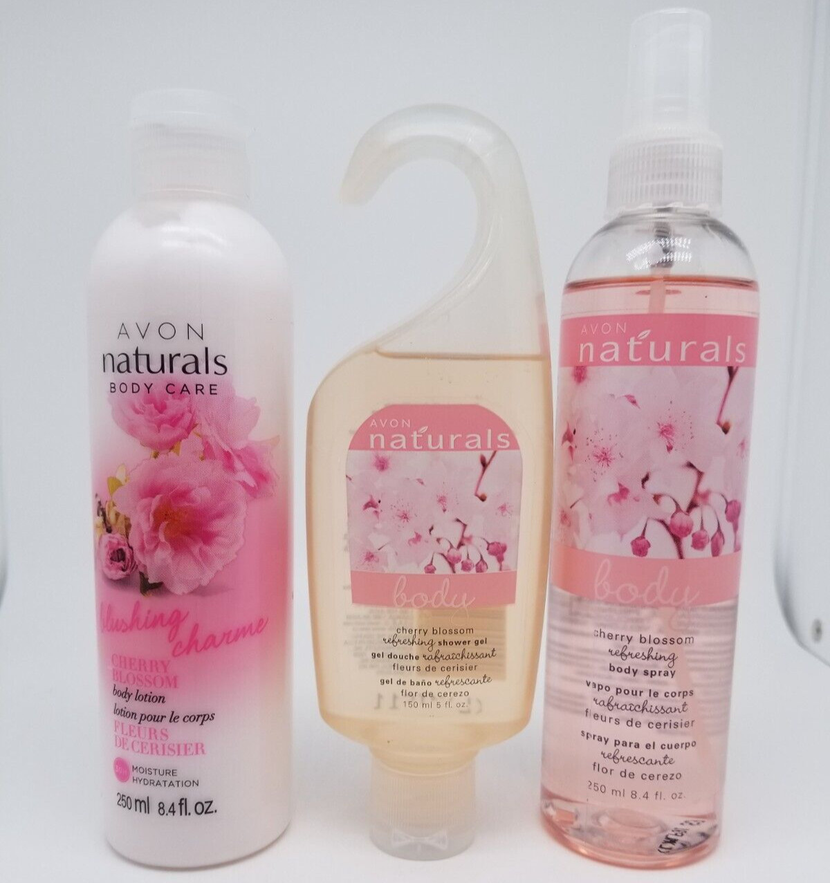 VTG Avon Naturals Cherry Blossom 3 Piece Set Lot Body Spray Shower Gel Lotion