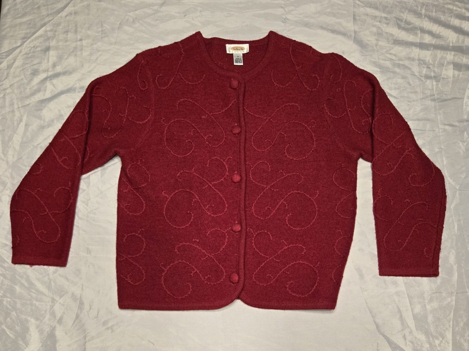 Talbots Petite Red Wool Sweater Swirling Embroidery Womens Luxe Talbots Petite Red Wool Sweater Swirling Embroidery Womens Luxe