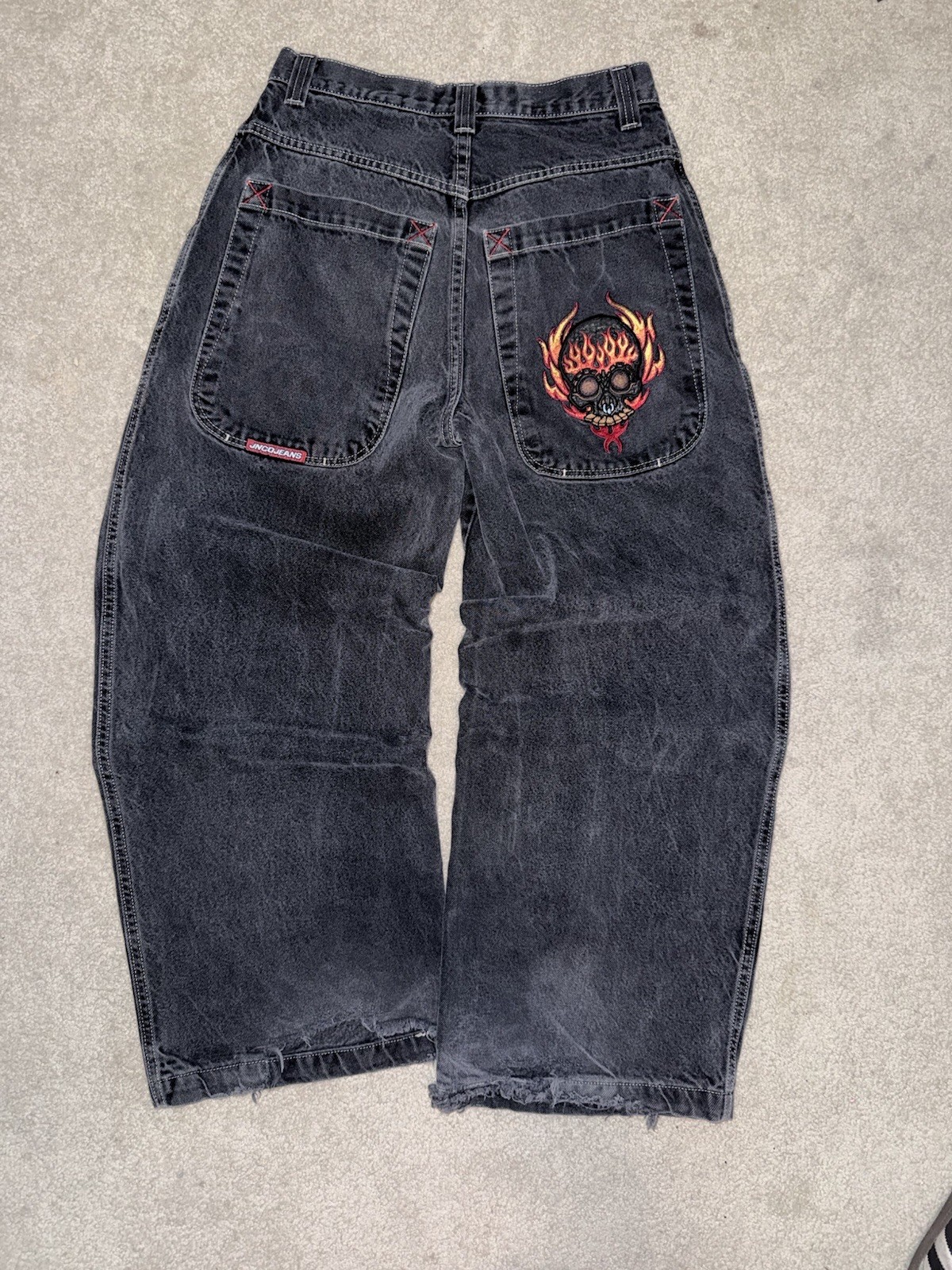 Vintage JNCO Flame And Skull Tribal Jeans