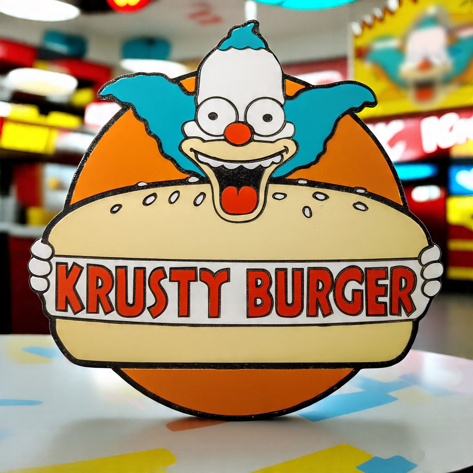🍔 Krusty Burger Wall Art – Engraved Simpsons Sign | Handmade Decor