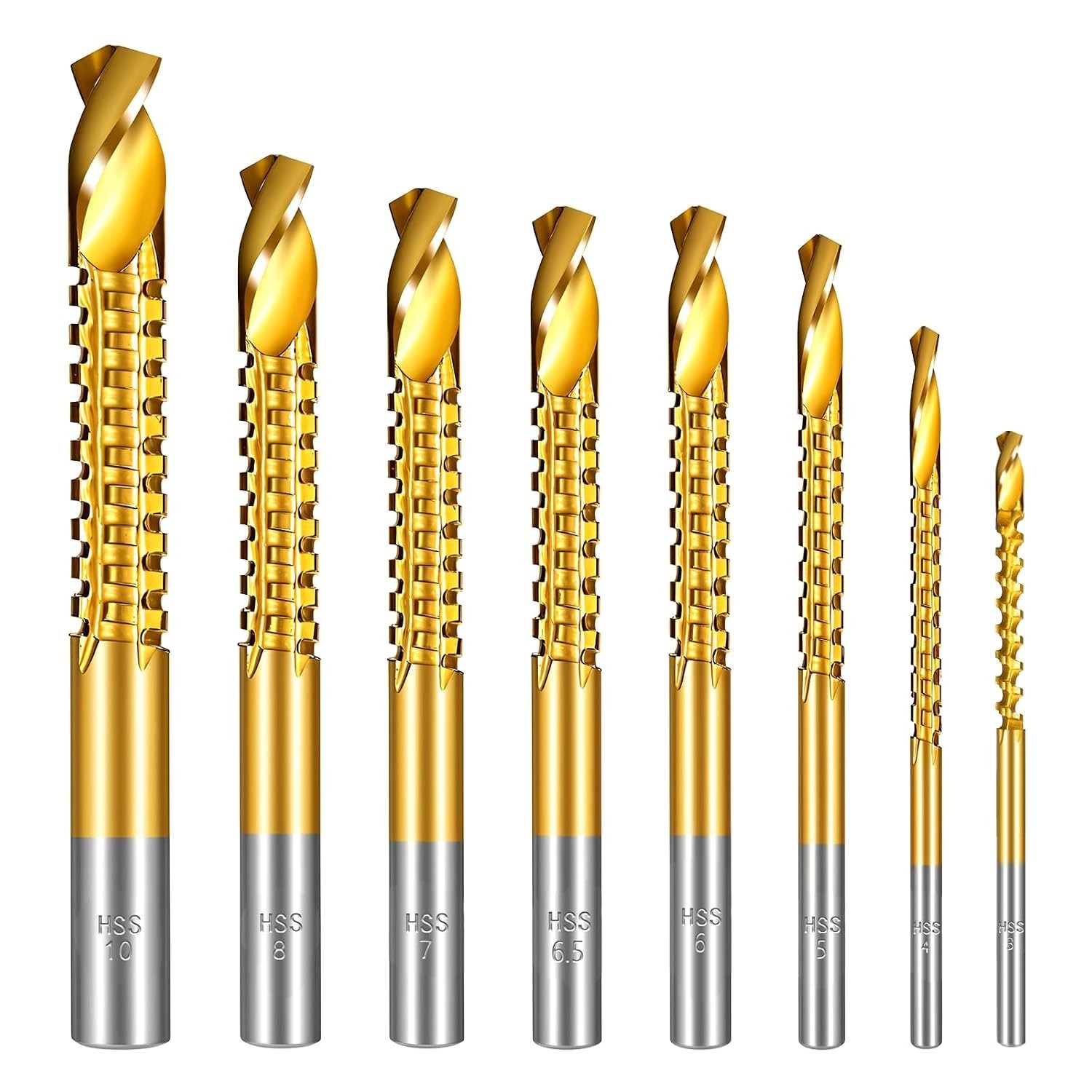 8 Pack Titanium Coated Hss Twist Drill Bits, 3-10mm Serrated Side Cutting Drill 8 Pack Titanium Coated Hss Twist Drill Bits, 3-10mm Serrated Side Cutting Drill