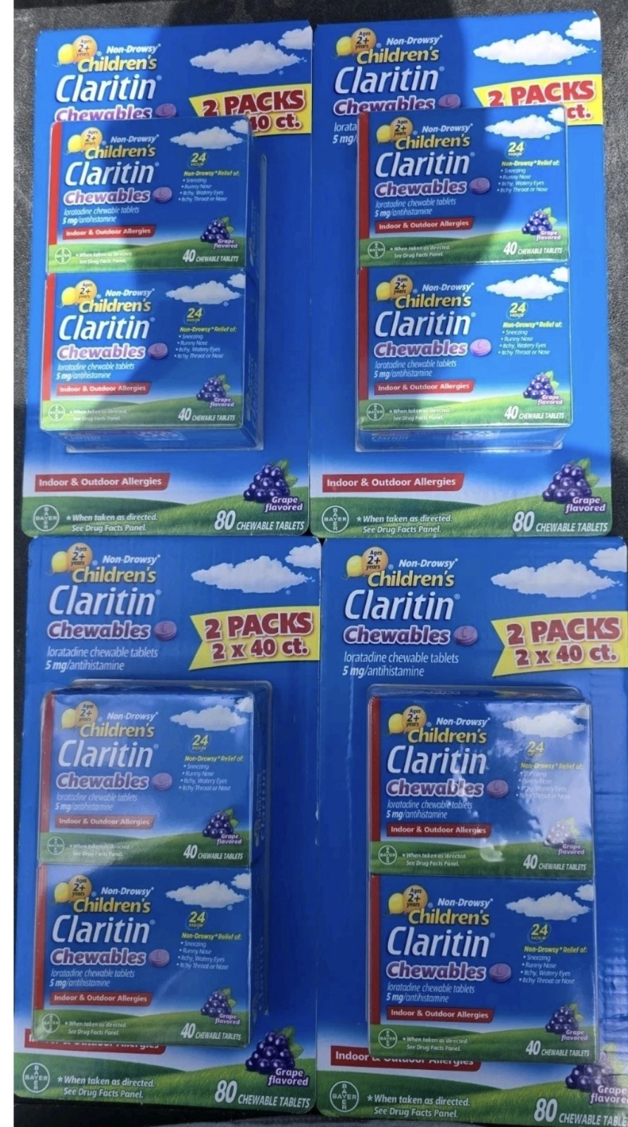 Children's Claritin Chewable 5mg 40 X 8 = 320 Grape Tablets 8/2026 Children's Claritin Chewable 5mg 40 X 8 = 320 Grape Tablets 8/2026