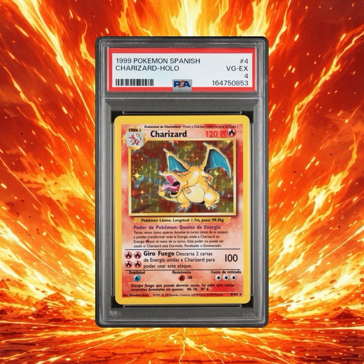 1999 Pokemon Spanish Charizard Holo #4/102 Base Set PSA 4 VG-EX 1999 Pokemon Spanish Charizard Holo #4/102 Base Set PSA 4 VG-EX
