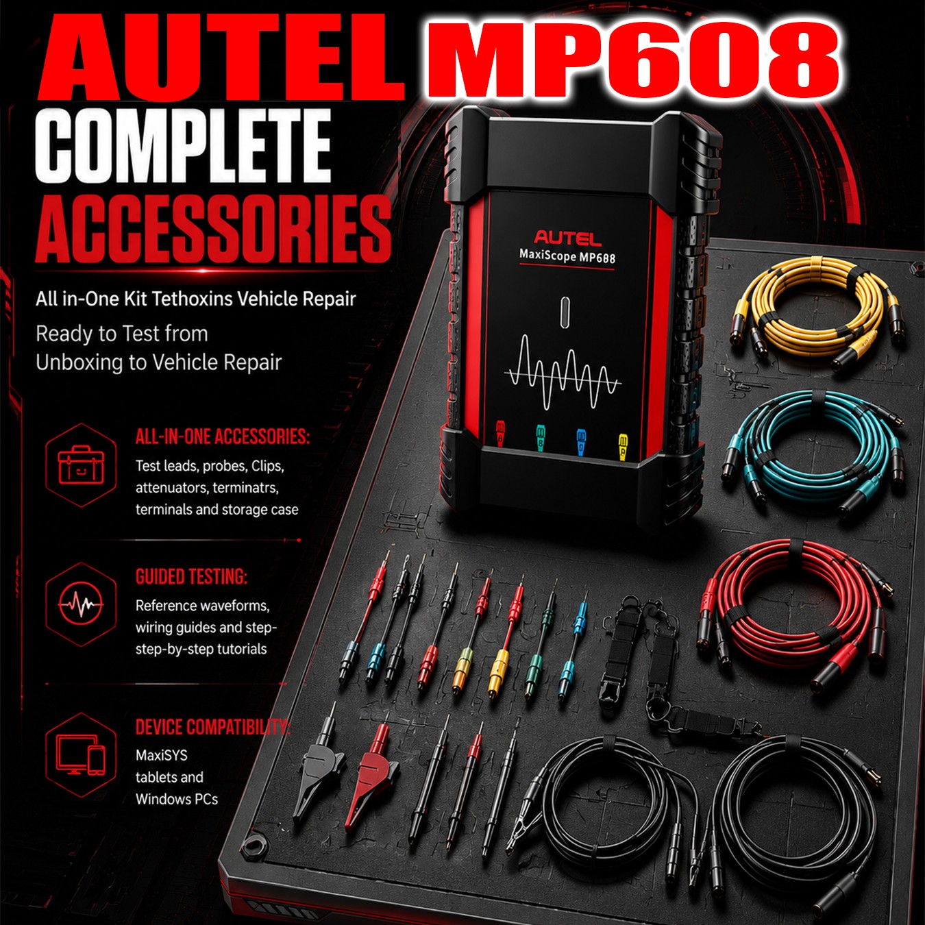 Newest Autel MaxiScope MP608 4-Channel Professional Automotive Oscilloscope Tool Newest Autel MaxiScope MP608 4-Channel Professional Automotive Oscilloscope Tool