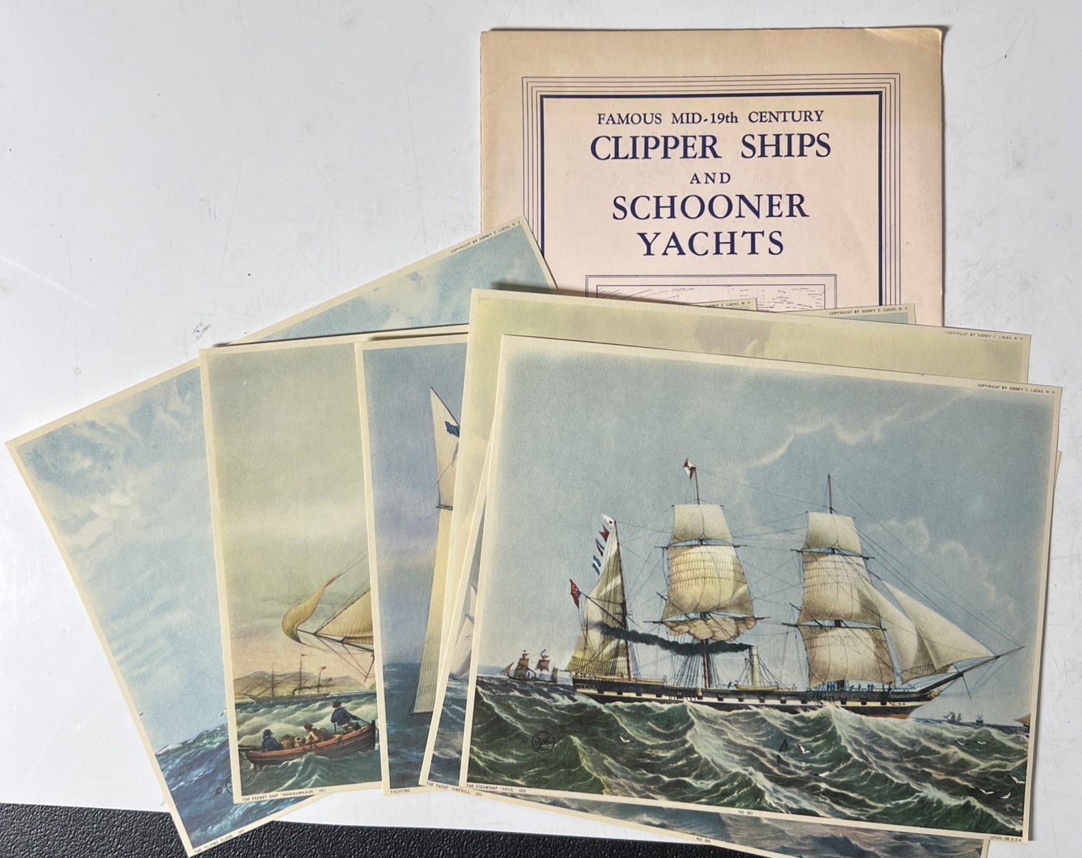 6 Vintage Litho Print Lot Clipper Ships Schooner Yachts 8x10 Sidney Lucas NY 6 Vintage Litho Print Lot Clipper Ships Schooner Yachts 8x10 Sidney Lucas NY