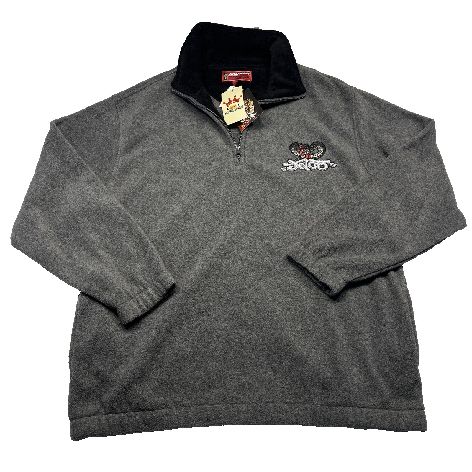 Vintage JNCO Jeans Shirt Mens XL Gray Embroidered Snake Fleece 1/4 Zip Pullover