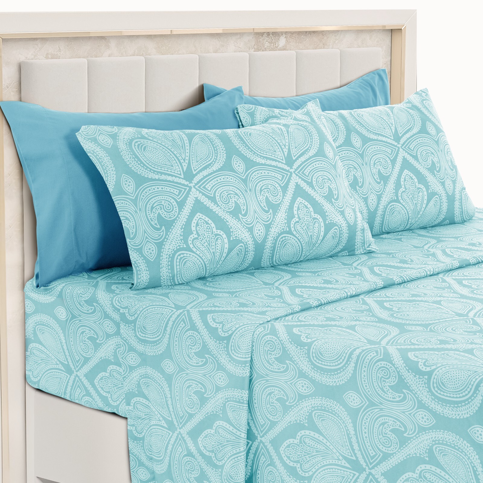 Deep Pocket 6 Piece Bed Sheet Set 1800 Series Microfiber Comfort Paisley Sheets