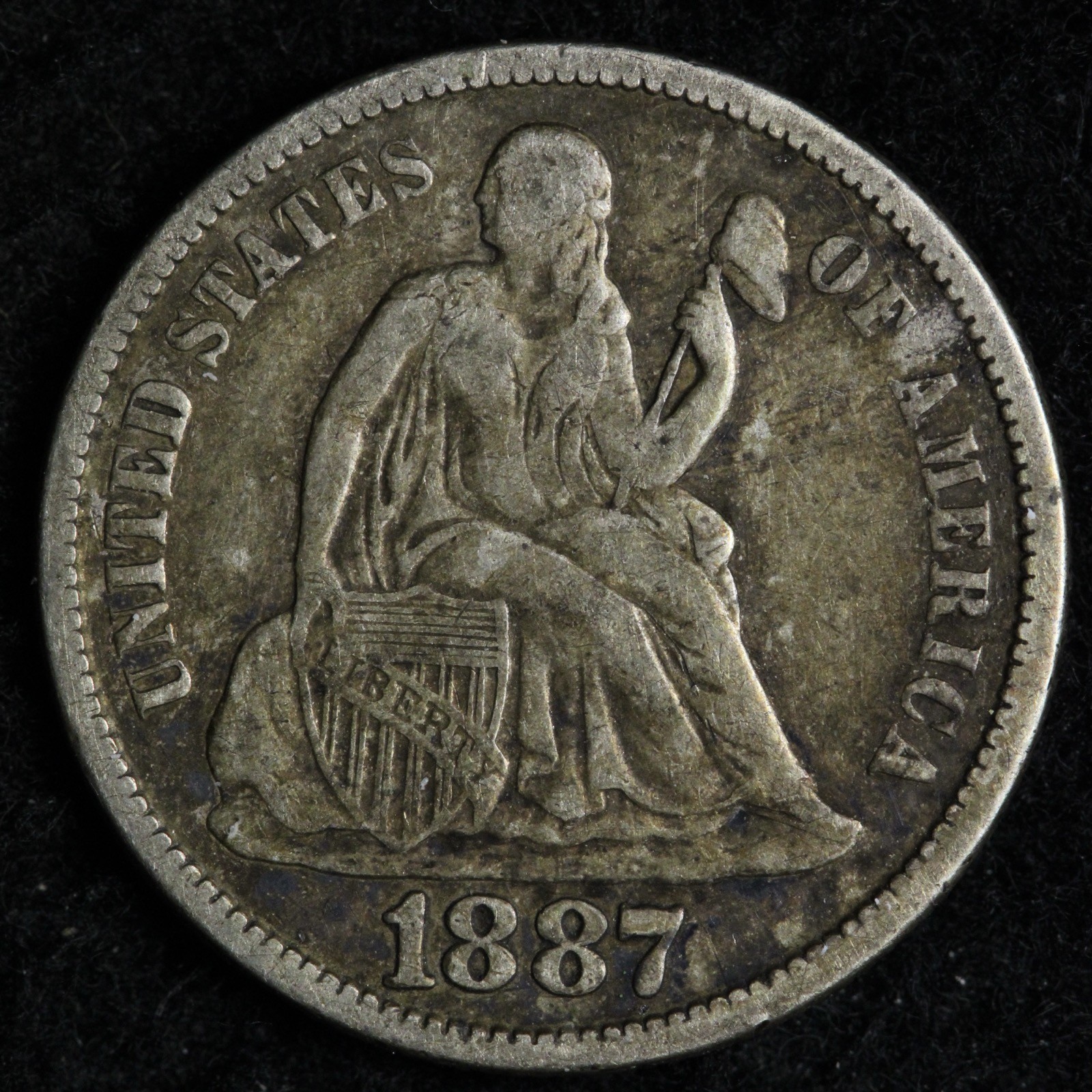 1887-S Seated Liberty Silver Dime XF E201 DWCB