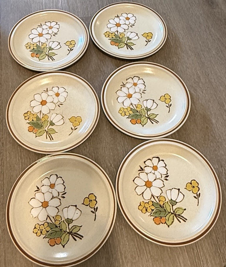 Vtg 1970s Floral Expressions Hearthside Stoneware Summertime Salad Plates Japan Vtg 1970s Floral Expressions Hearthside Stoneware Summertime Salad Plates Japan