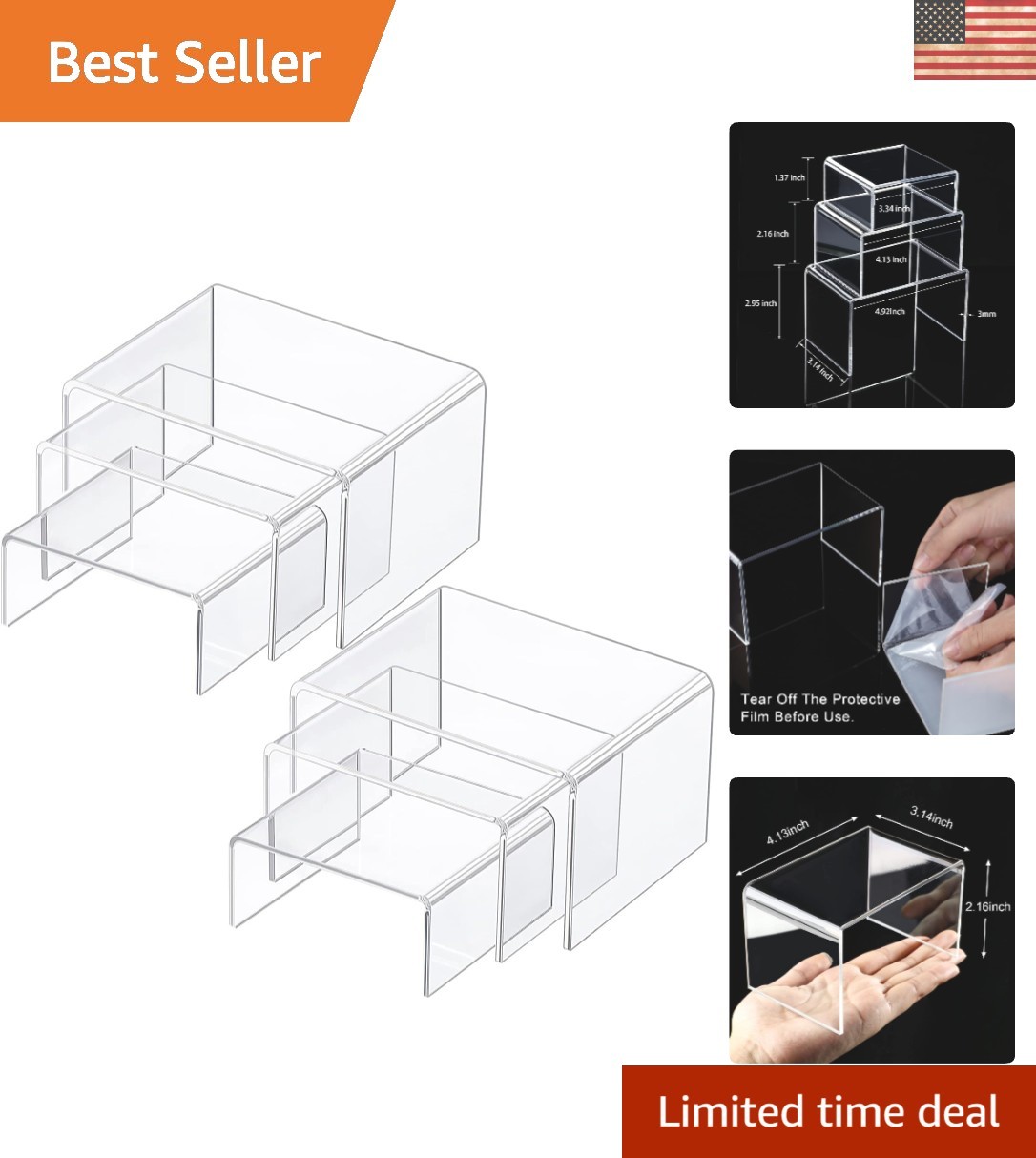 Durable Clear Acrylic Display Risers - 2 Sets with 3 Sizes for Elegant Displays