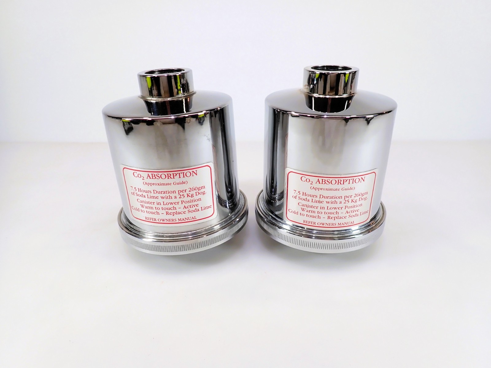 Pair Vintage Vet Anesthesia CO2 Soda Lime Absorber Canisters Chrome Medical