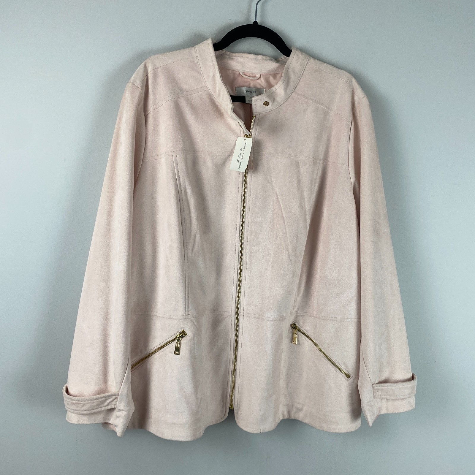 CJ Banks Faux Suede Full Zip Jacket Size 3X Light Pink Lined