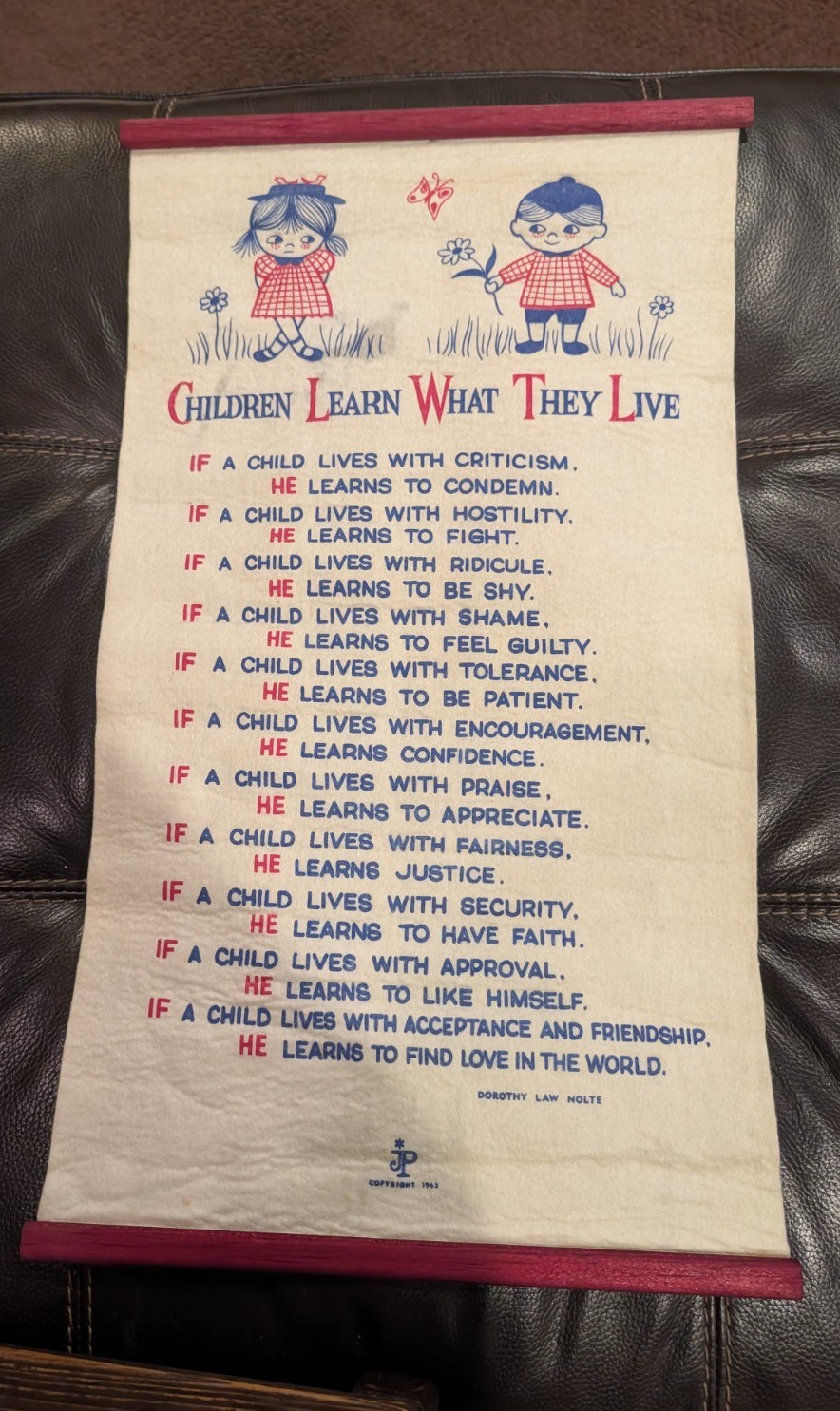 Vintage 1963 Children Learn What They Live Dorothy Law Nolte Wall Hanging MCM Vintage 1963 Children Learn What They Live Dorothy Law Nolte Wall Hanging MCM
