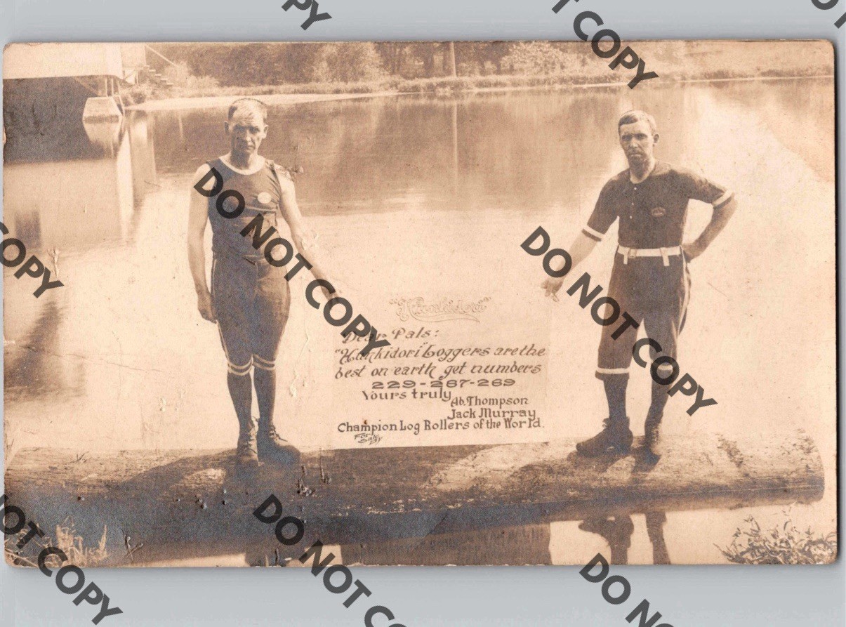 c1910 Hunkidori Champion Log Rollers Abraham Thompson & Jack Murray Sports RPPC