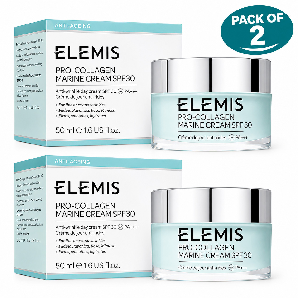ELEMIS Pro-Collagen Marine Cream SPF 30 - 100ml / 3.2oz( pack of  2)