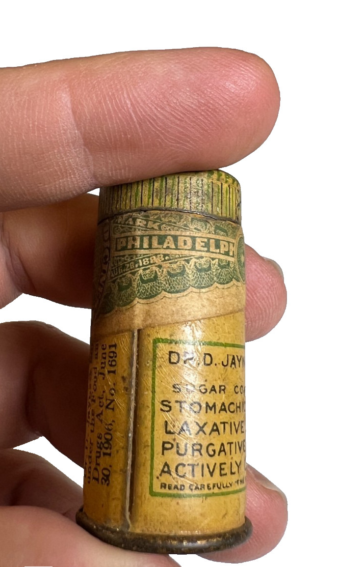 Antique c1910 Dr Jayne’s Sanative Pills Tin Bottle Philadelphia Quack Medicine