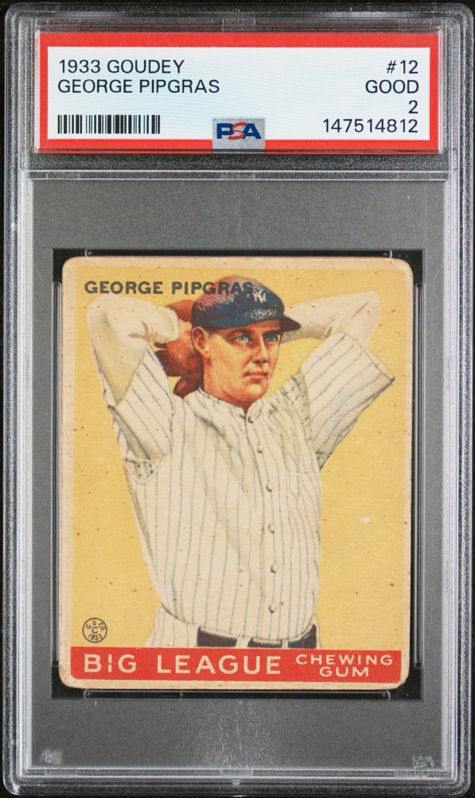 1933 Goudey George Pipgras #12 PSA 2 GOOD New York Yankees 