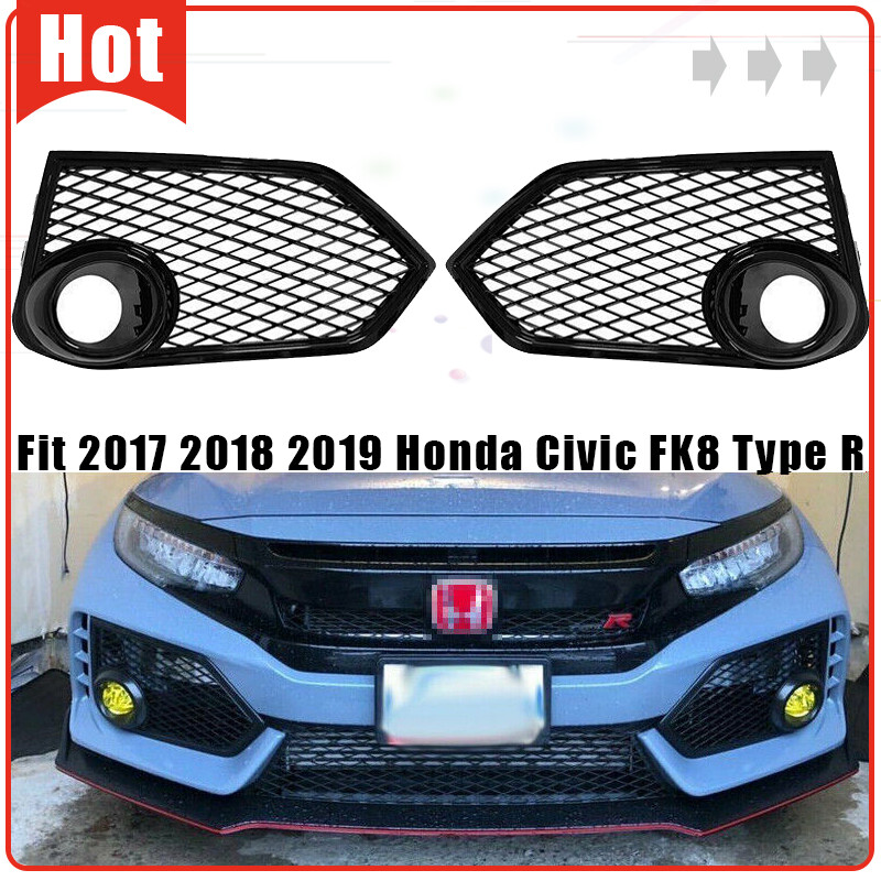 Fit 2017-2021 Honda Civic Type R FK8 Black Mesh Front Fog Light Cover Bezel Pair Fit 2017-2021 Honda Civic Type R FK8 Black Mesh Front Fog Light Cover Bezel Pair
