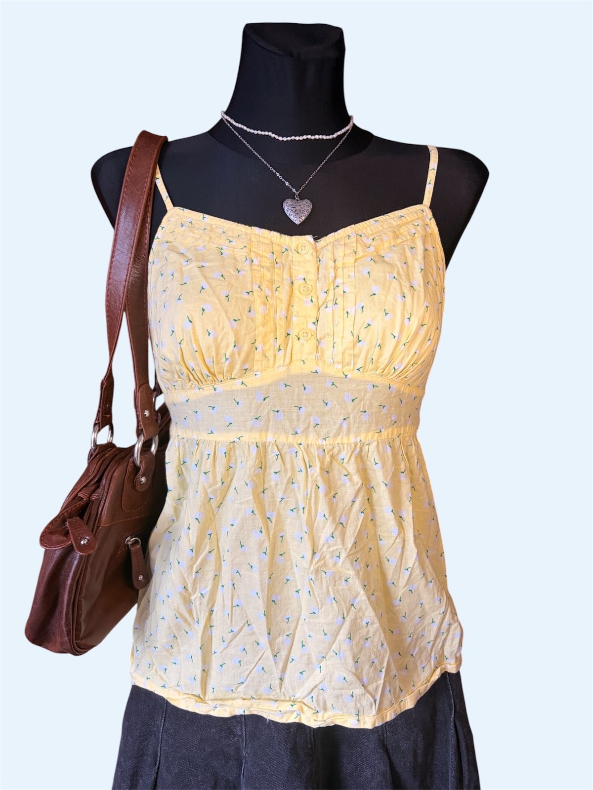 Vintage Y2K F&F Yellow Floral Cami Top – Coquette Cottagecore Babydoll Camisole