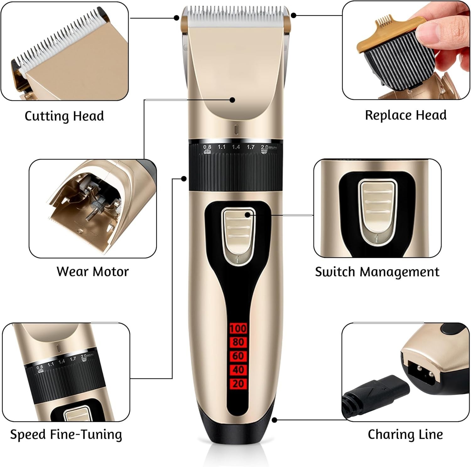 Dog Cat Pet Grooming Kit Rechargeable Cordless Electric Hair Clipper Trimmer Set