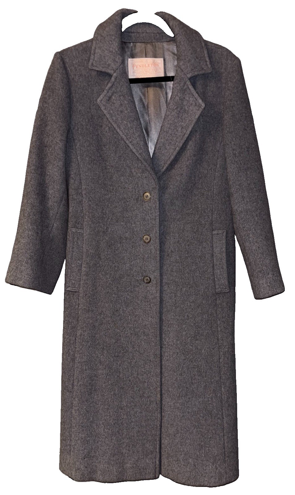 Vintage Pendleton Womens 100% Virgin Wool Grey Long Coat Sz 10 USA Made Pockets