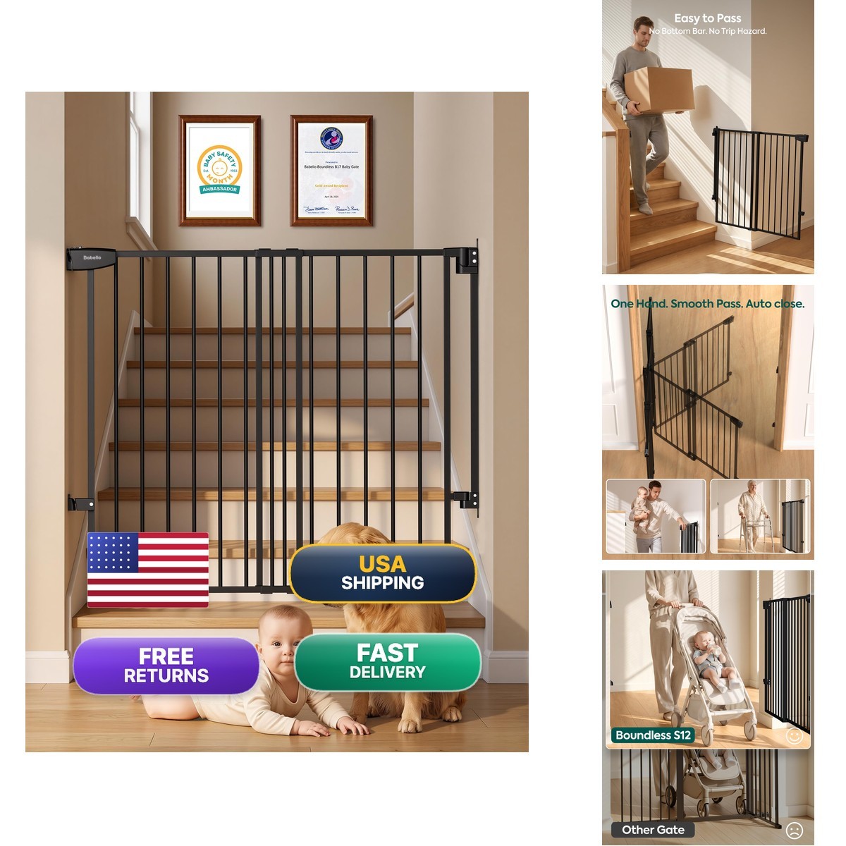 Babelio Extra Wide No Bottom Bar Baby/Dog Gate, 28\