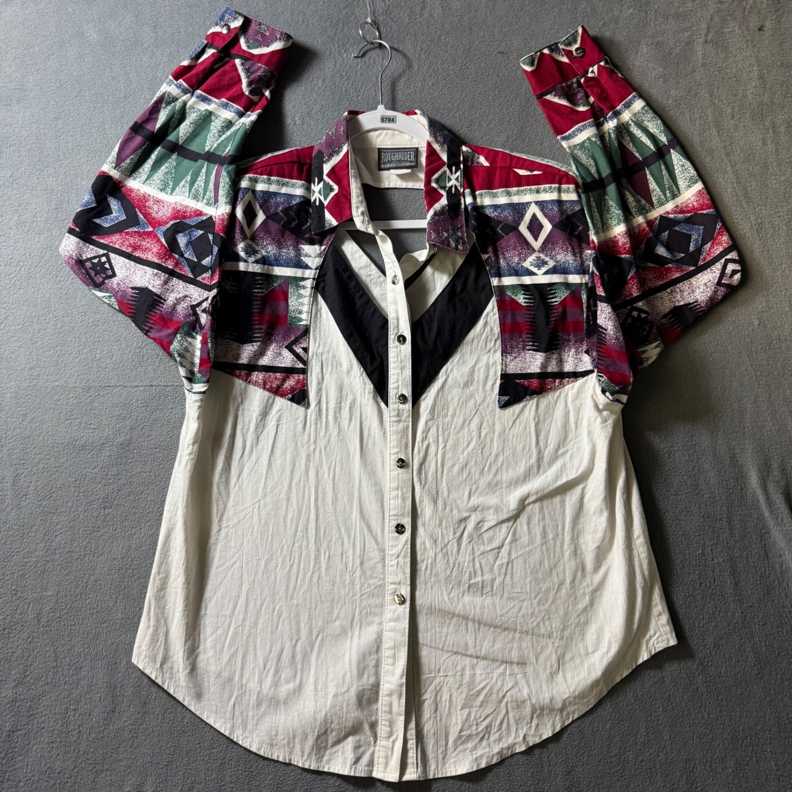 Roughrider by Circle T Vintage Southwestern Cutout Western Shirt XL White 4279