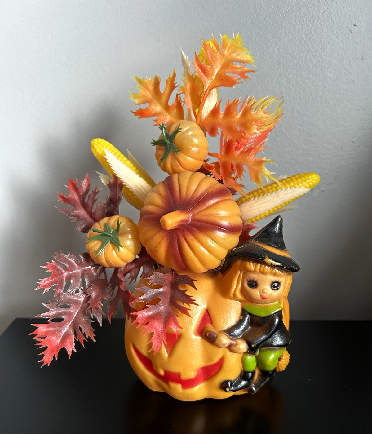 RARE Vintage 1970s Plastic Halloween Centerpiece Witch Jack-O’-Lantern Blow Mold RARE Vintage 1970s Plastic Halloween Centerpiece Witch Jack-O’-Lantern Blow Mold