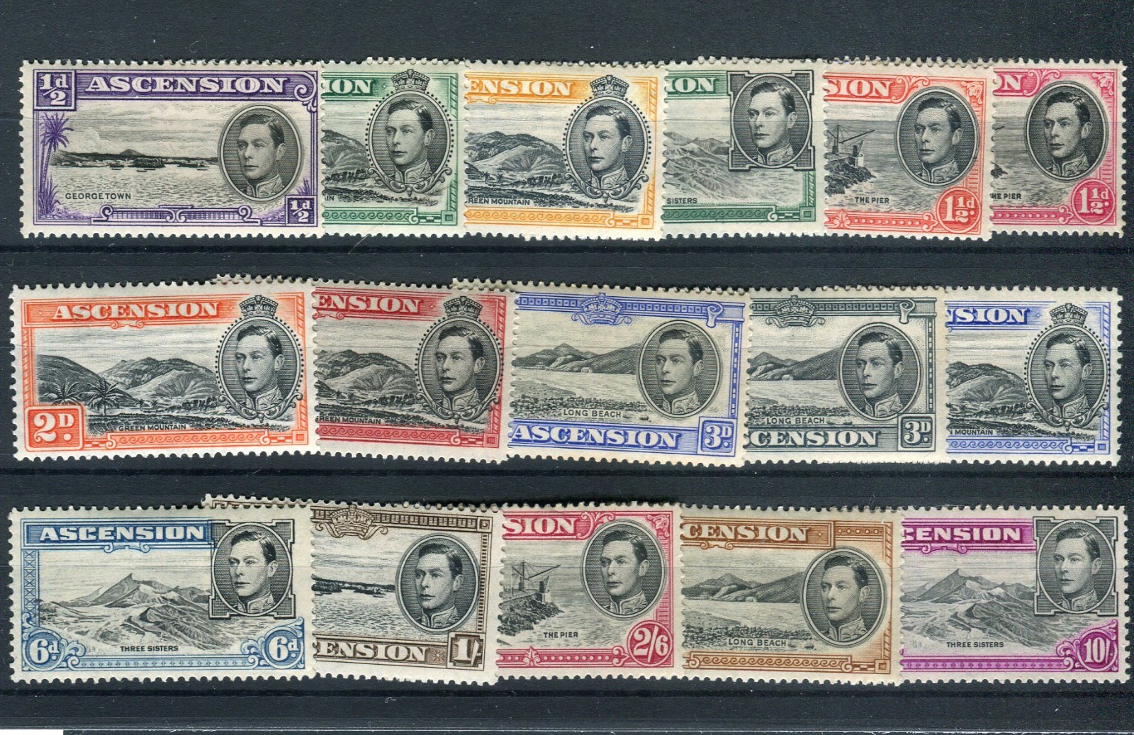 Ascension KGVI 1938-53 definitive issue of 16 SG38b/47b MH/MLH Ascension KGVI 1938-53 definitive issue of 16 SG38b/47b MH/MLH