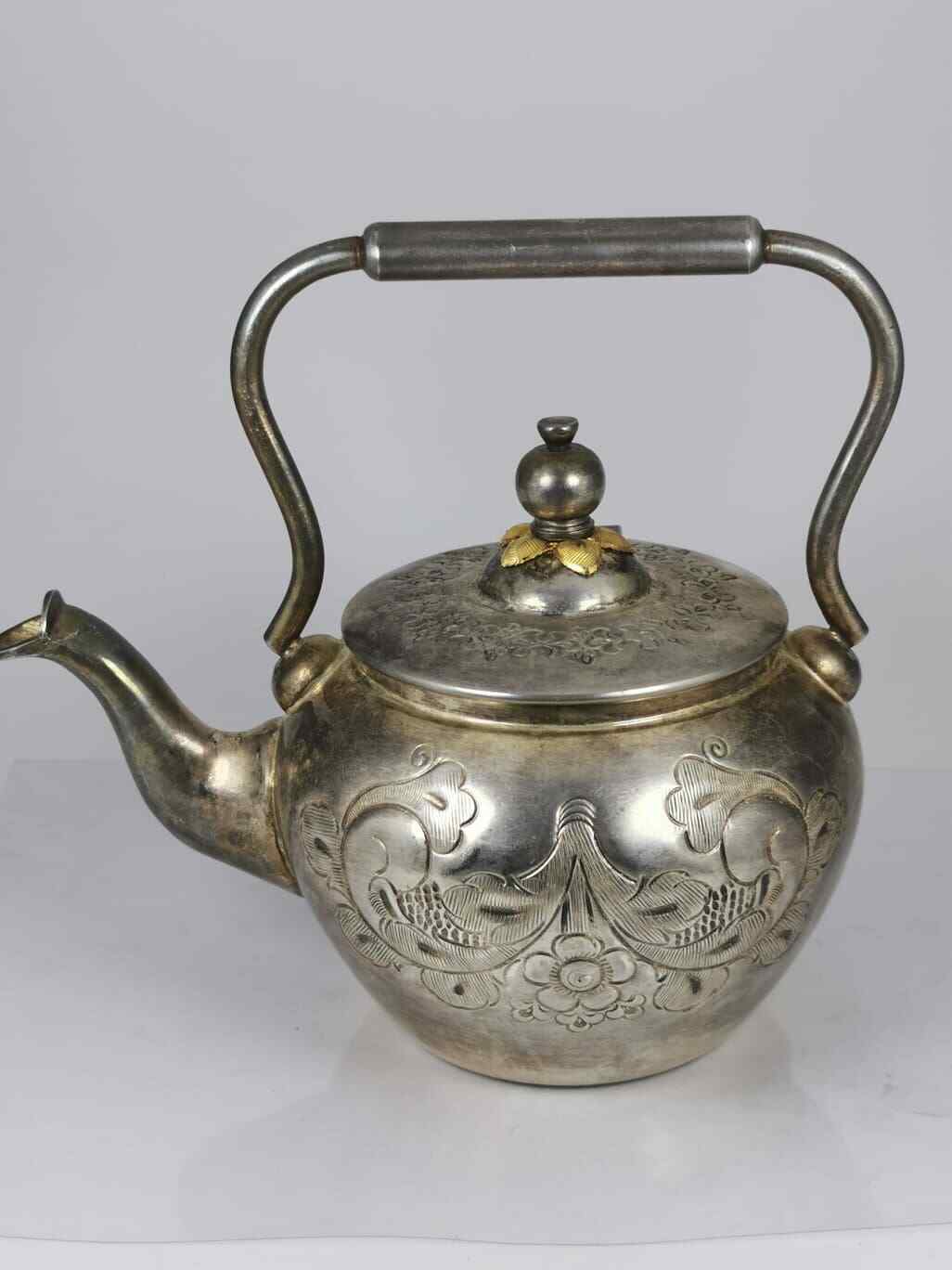 Rare Antique early 19th century brass teapot handcrafted with Moroccan stamp.