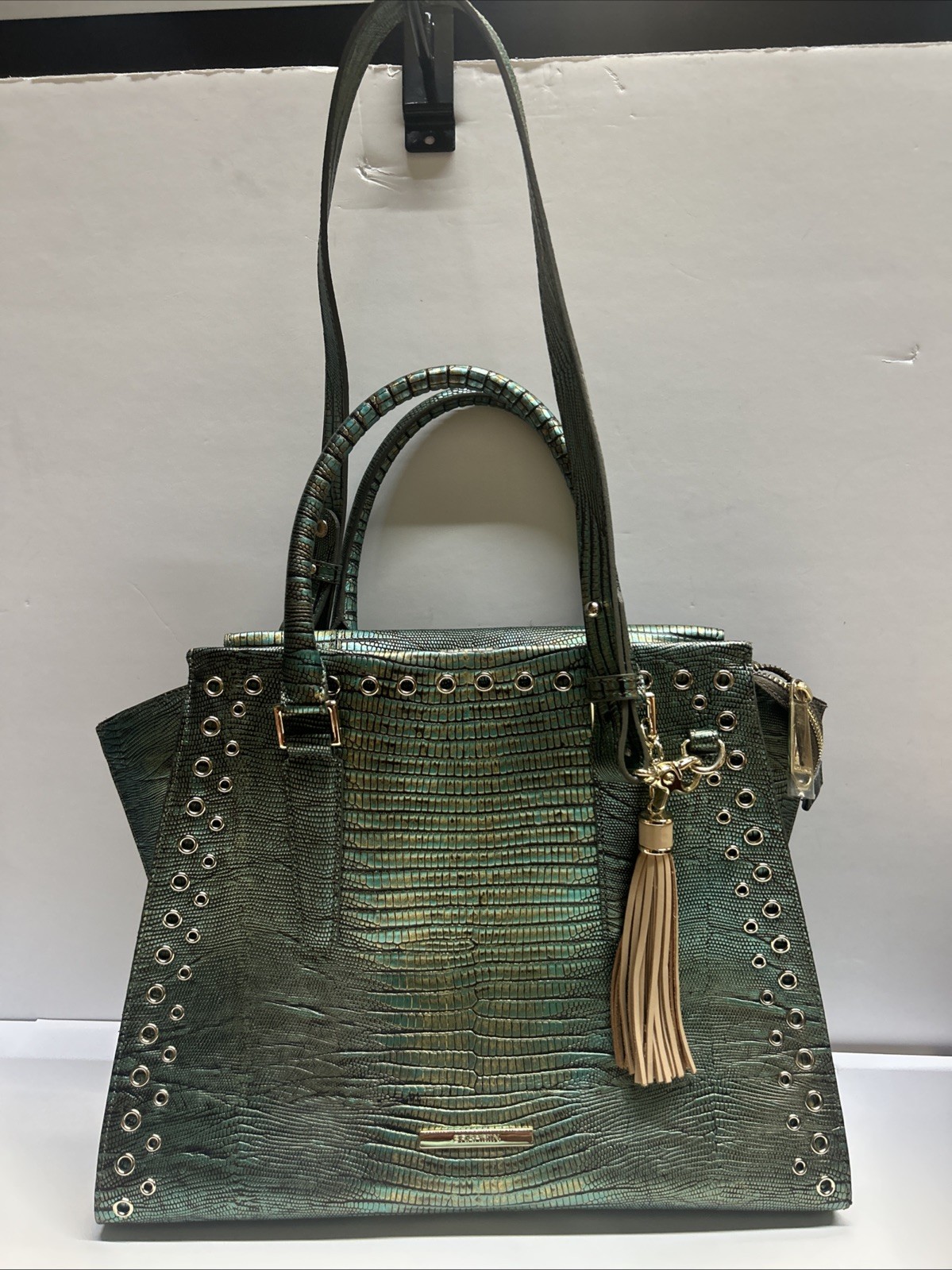 🔥Brahmin Priscilla Emerald Moa Leather Satchel Shoulder Bag RARE EUC🔥