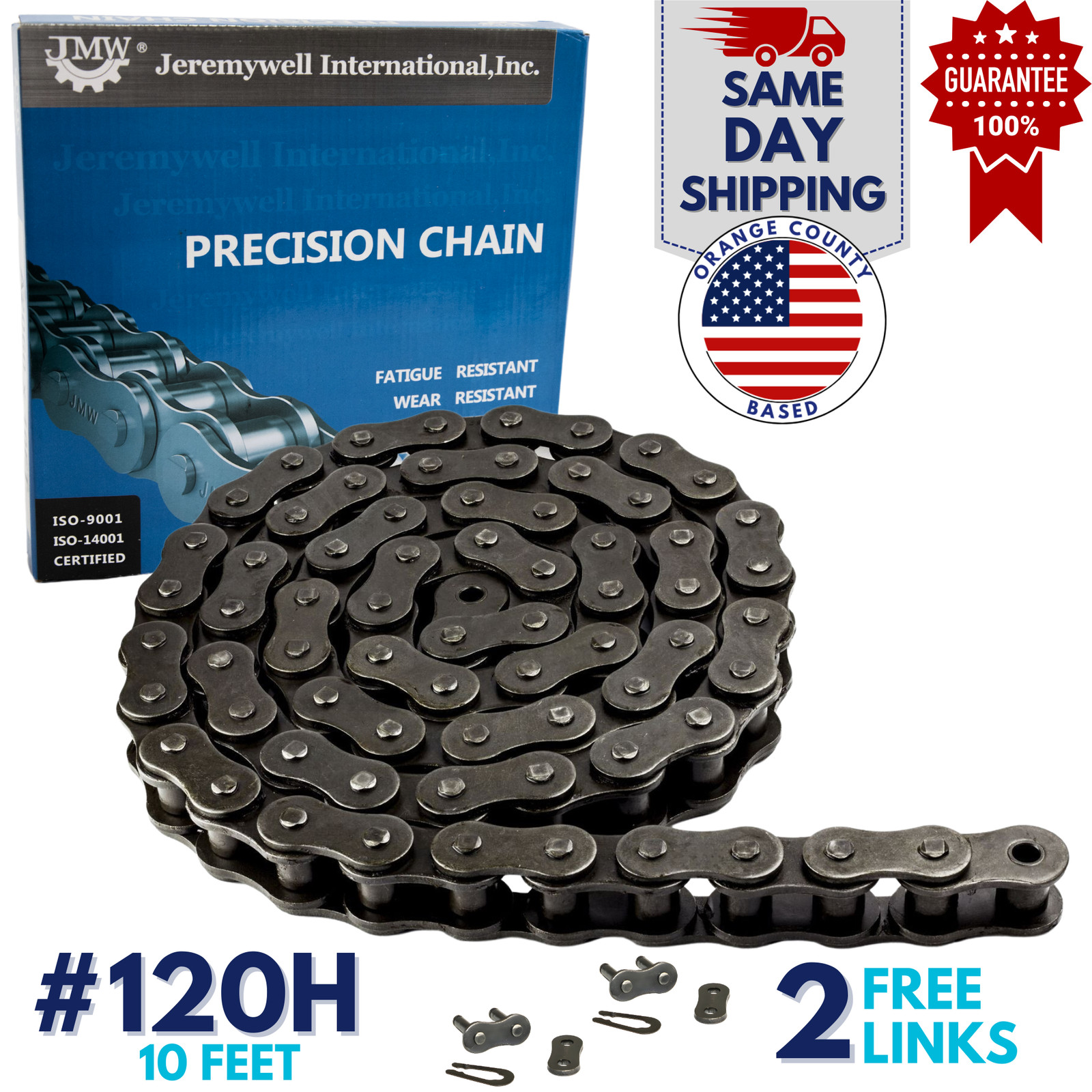 #120H Heavy Duty Roller Chain 10 Feet with 2 Connecting Links