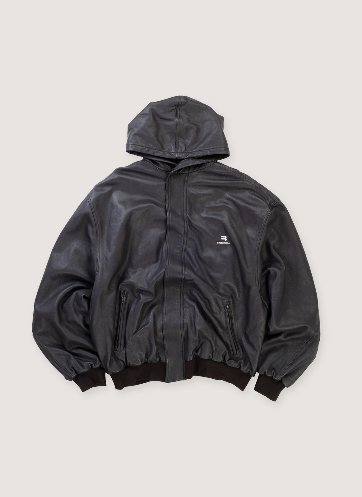 Balenciaga Sporty B Taxi Leather Hooded Jacket Brown (Pre-Owned)